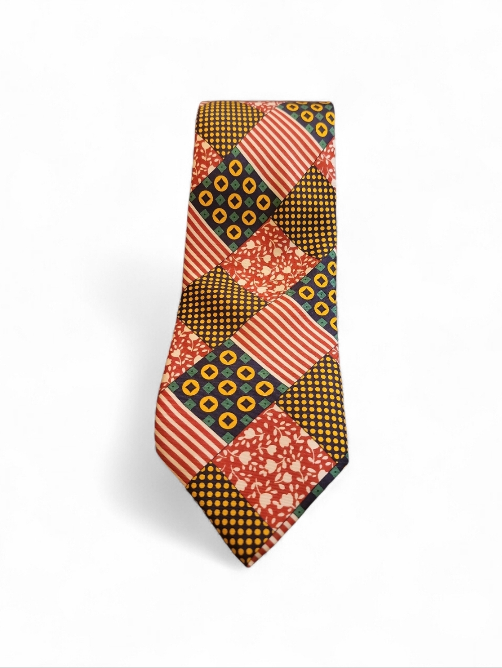 Brioni Tie, Red Yellow & Green Geometric Patchwork Tie